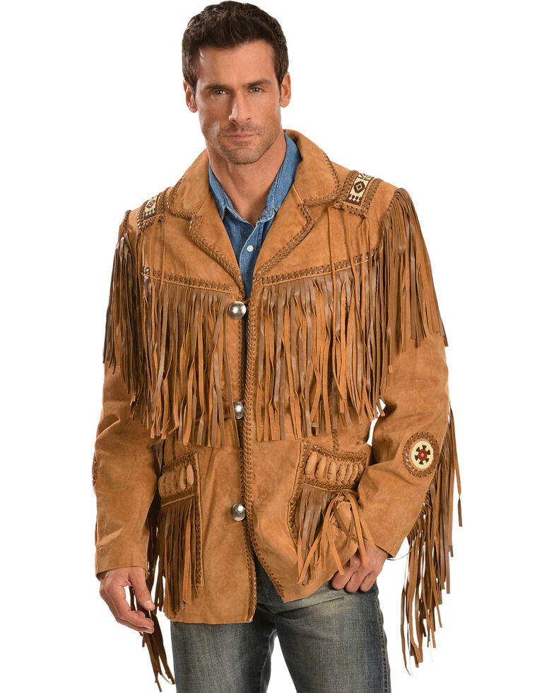 Classic Western Suede Leather Jacket with Leather Fringes and handcrafted Beads