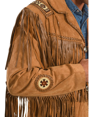 Classic Western Suede Leather Jacket with Leather Fringes and handcrafted Beads
