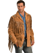 Classic Western Suede Leather Jacket with Leather Fringes and handcrafted Beads