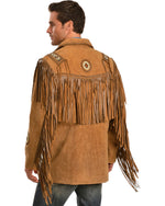 Classic Western Suede Leather Jacket with Leather Fringes and handcrafted Beads