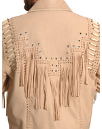 Traditional Cowboy Style Leather Jacket with fringes and beads