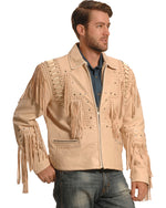 Traditional Cowboy Style Leather Jacket with fringes and beads