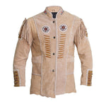 Traditional Cowboy Style Suede Leather Jacket with fringes and beads