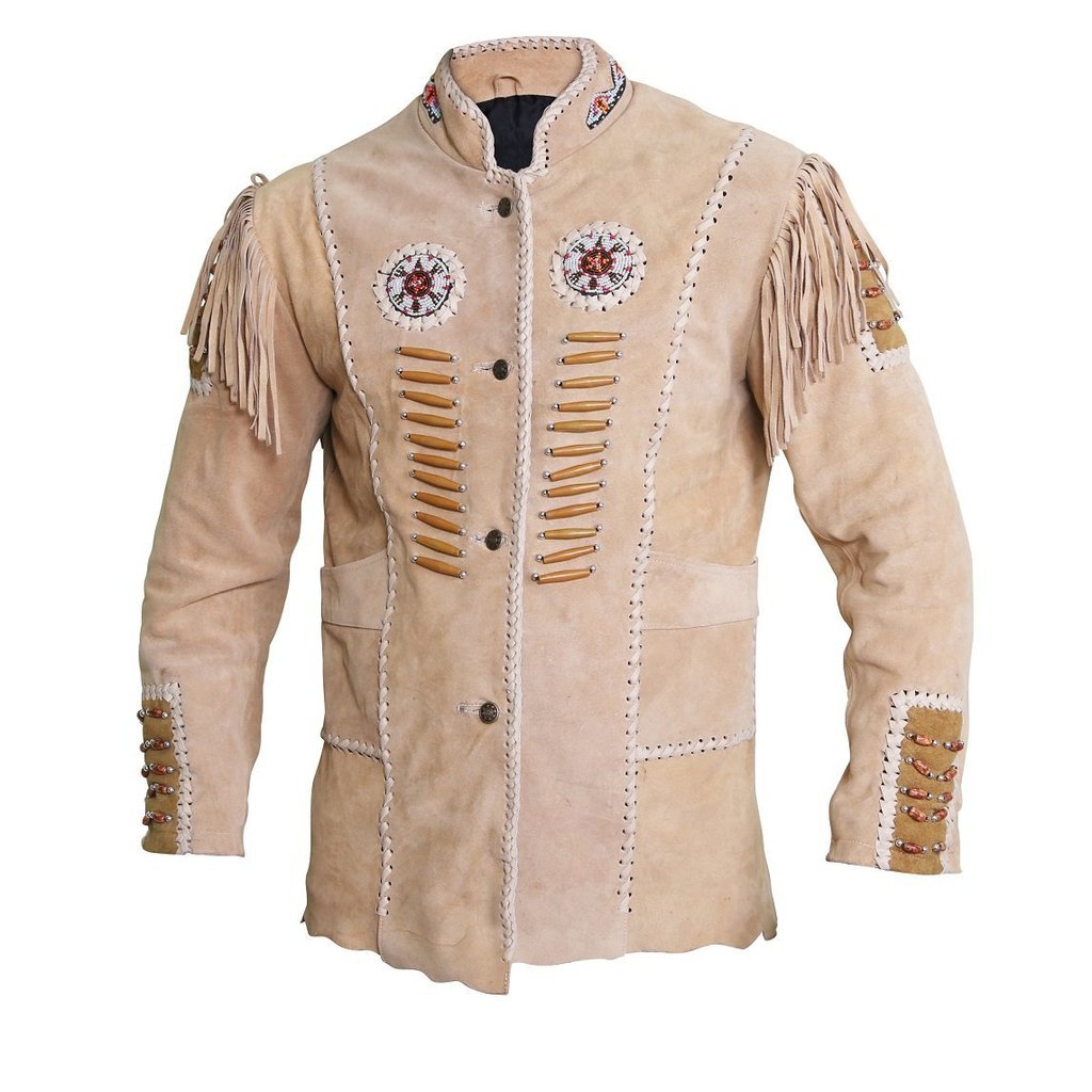 Traditional Cowboy Style Suede Leather Jacket with fringes and beads
