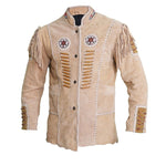 Traditional Cowboy Style Suede Leather Jacket with fringes and beads