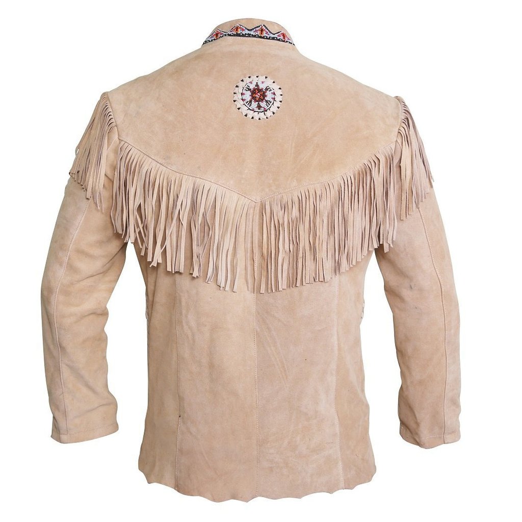 Traditional Cowboy Style Suede Leather Jacket with fringes and beads