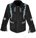 Traditional Western Suede Leather Jacket with fringes and beads