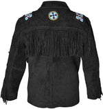 Traditional Western Suede Leather Jacket with fringes and beads